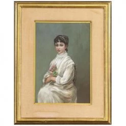 Auction Elegant Seated Woman In White Gown, Oil Painting Art