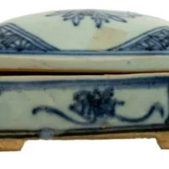 Live Auctioneer Asian Blue And White Covered Rectangular Boxes, Vintage