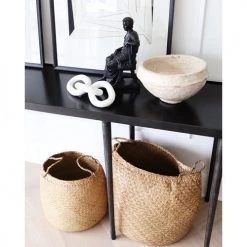 Creative Co-op 18-1/2" Round X 18-1/2"H & 14" Round X 14"H Natural Woven Seagrass Baskets W/ Handles, Set Of 2